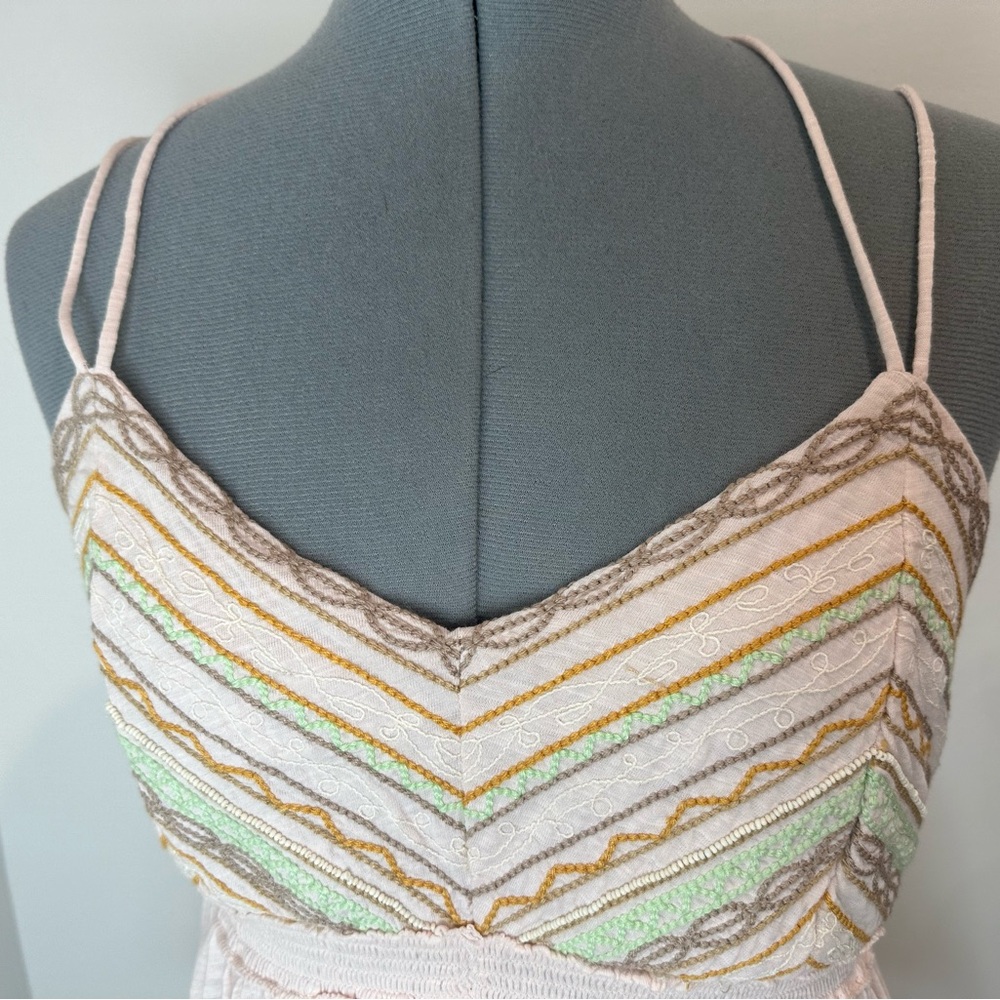 Free People Well Traveled Strappy Pink Embroidered Linen Cotton Tank Large - Picture 4 of 14